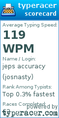 Scorecard for user josnasty