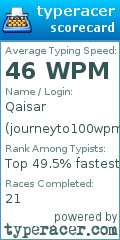 Scorecard for user journeyto100wpm