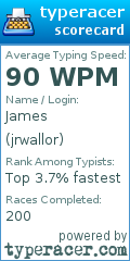Scorecard for user jrwallor