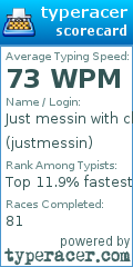 Scorecard for user justmessin