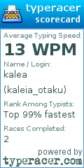 Scorecard for user kaleia_otaku