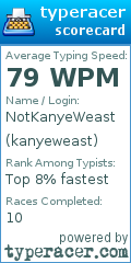 Scorecard for user kanyeweast