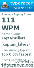 Scorecard for user kaptain_killerz