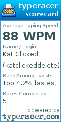 Scorecard for user katclickeddelete