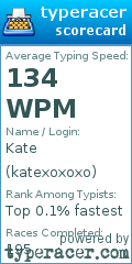 Scorecard for user katexoxoxo