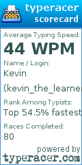Scorecard for user kevin_the_learner