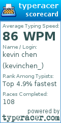 Scorecard for user kevinchen_