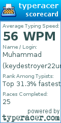 Scorecard for user keydestroyer22ur