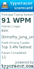 Scorecard for user kimothy_jong_un