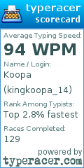 Scorecard for user kingkoopa_14