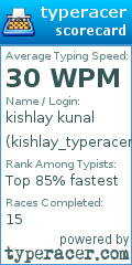 Scorecard for user kishlay_typeracer