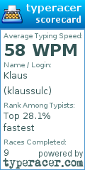 Scorecard for user klaussulc