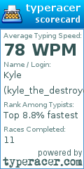 Scorecard for user kyle_the_destroyer_of_worlds