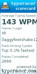 Scorecard for user laggyfeetshake123