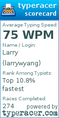 Scorecard for user larrywyang