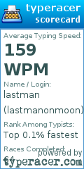 Scorecard for user lastmanonmoon