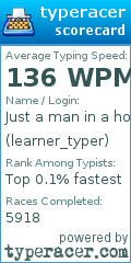 Scorecard for user learner_typer