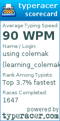 Scorecard for user learning_colemak