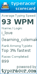 Scorecard for user learning_colemak27