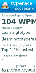Scorecard for user learningtotypefaster2