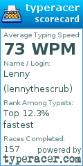 Scorecard for user lennythescrub