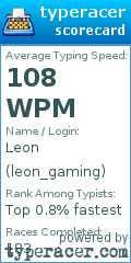 Scorecard for user leon_gaming