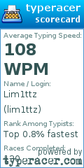 Scorecard for user lim1ttz