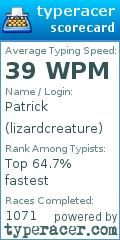 Scorecard for user lizardcreature