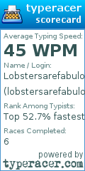 Scorecard for user lobstersarefabulouz