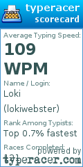 Scorecard for user lokiwebster