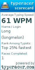 Scorecard for user longmelon