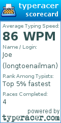 Scorecard for user longtoenailman