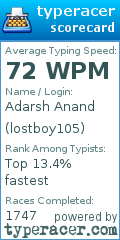 Scorecard for user lostboy105