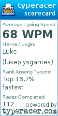 Scorecard for user lukeplysgames