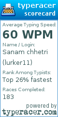 Scorecard for user lurker11