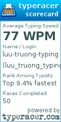 Scorecard for user luu_truong_typing