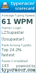 Scorecard for user lzsupastar