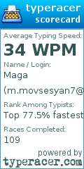 Scorecard for user m.movsesyan7@mail.ru