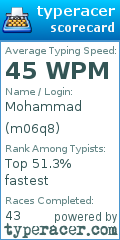 Scorecard for user m06q8