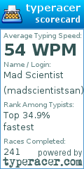 Scorecard for user madscientistsan