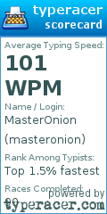 Scorecard for user masteronion