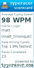 Scorecard for user matt_trnonquit