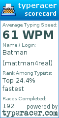Scorecard for user mattman4real