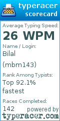 Scorecard for user mbm143