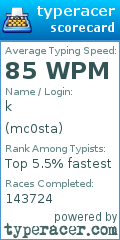Scorecard for user mc0sta