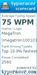 Scorecard for user megatron100101