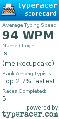 Scorecard for user melikecupcake