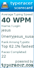 Scorecard for user merryjesus_susan