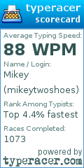 Scorecard for user mikeytwoshoes