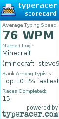 Scorecard for user minecraft_steve99